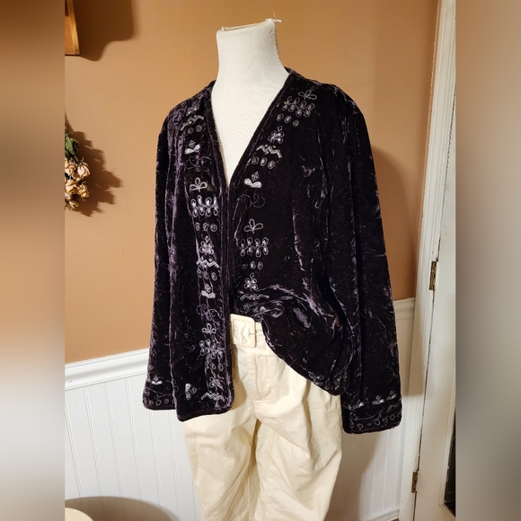 Chico's Plum Crushed Velvet Shacket - Picture 1 of 6